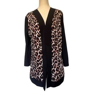 Y2K Slinky Brand Leopard Print Womens jacket Sz M Glam Retro Open Front Maximal